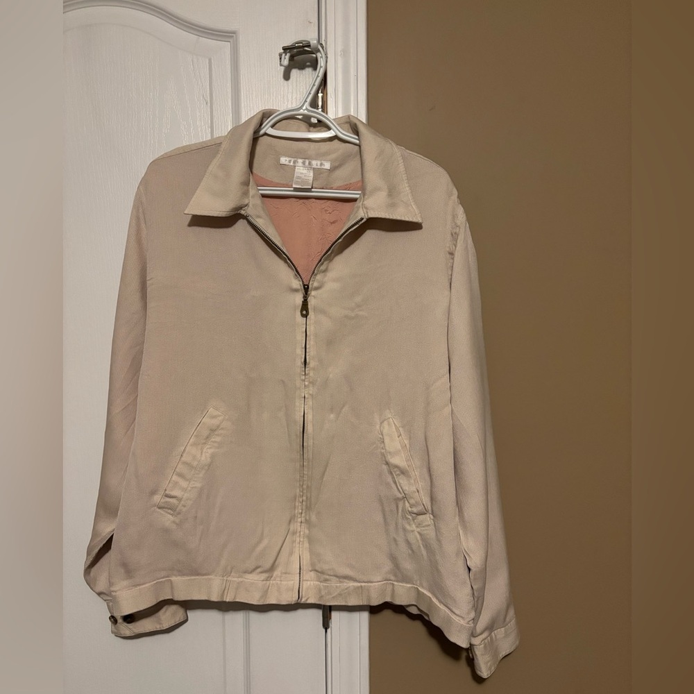 Women’s Perry Ellis Light Beige Zip-Front Bomber Jacket Size Medium